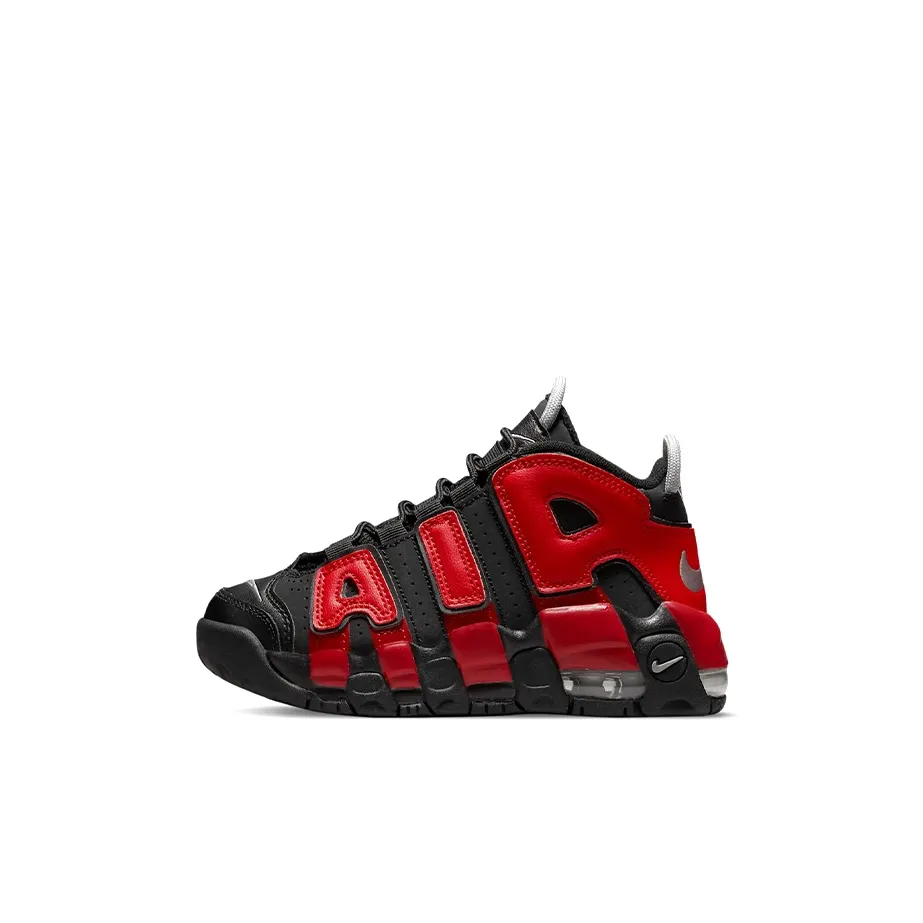 Nike Air More Uptempo Устойчивые к истиранию амортизаторы MID Топ Беговые кроссовки Черный Красный Для детей 3-7 лет