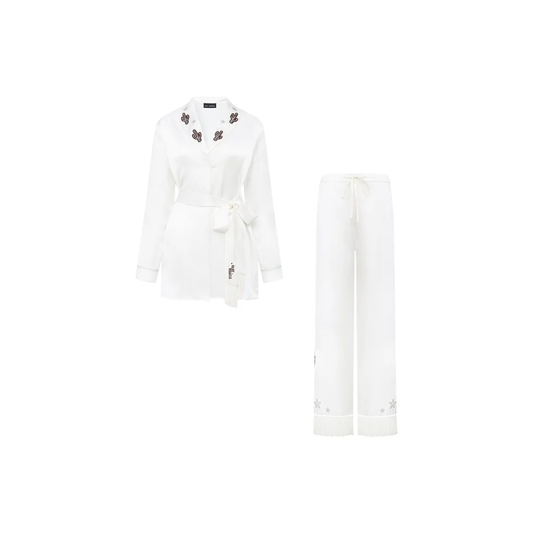 SILKY MIRACLE FW24 Pajama Set Women's Pearl White Fringe Set