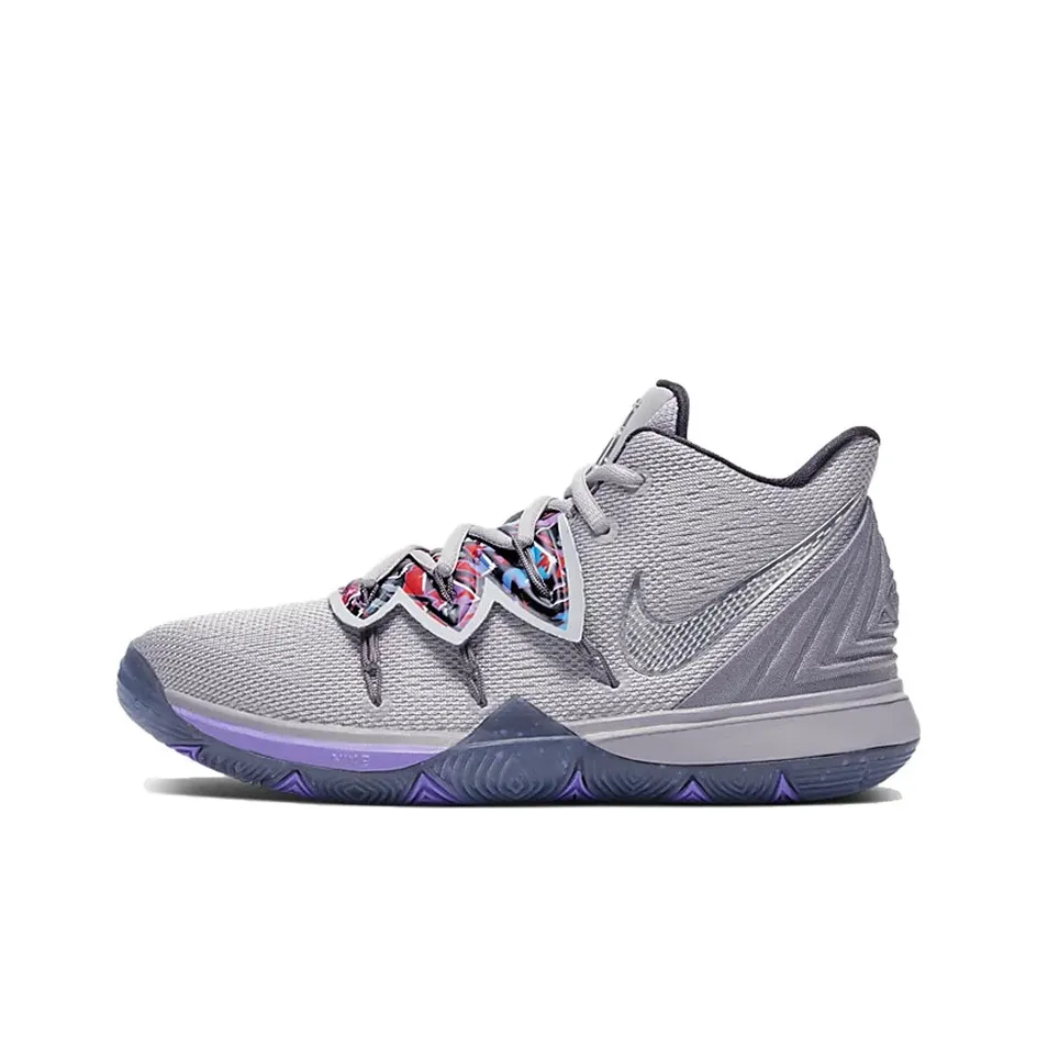 Nike Kyrie 5 Irving 5 Амортизаторы Slip-resistant MID Баскетбольные кроссовки Серый Фиолетовый Подростки