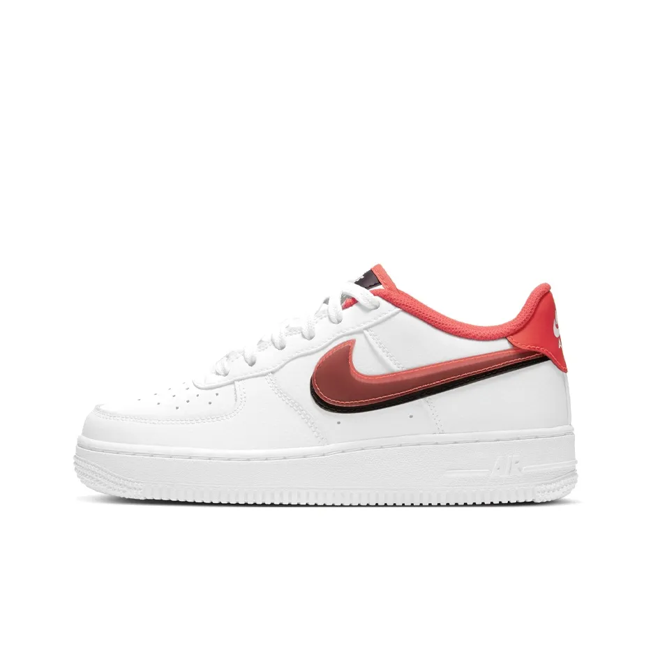 Nike Air FORCE 1 LV8 Air Force 1 Low Топ Детские Скейтбординги Белый Красный Черный Пэчворк