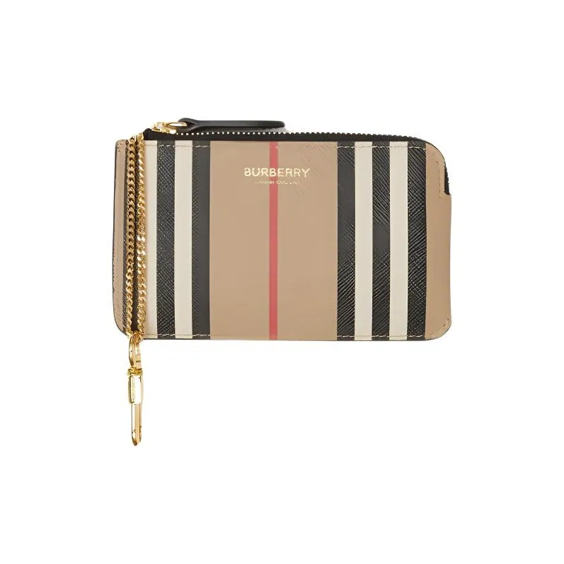 Burberry Винтаж Экологичный Холст Key Pouch Монетница Держатель для карт Женские Архивный Бежевый