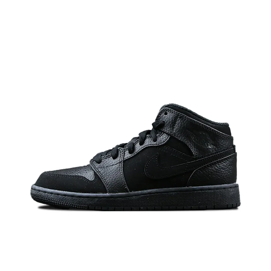 Jordan Air Jordan 1 MID Противоскользящий устойчивый к истиранию MID Топ Детские баскетбольные кроссовки Яркий черный Подростки