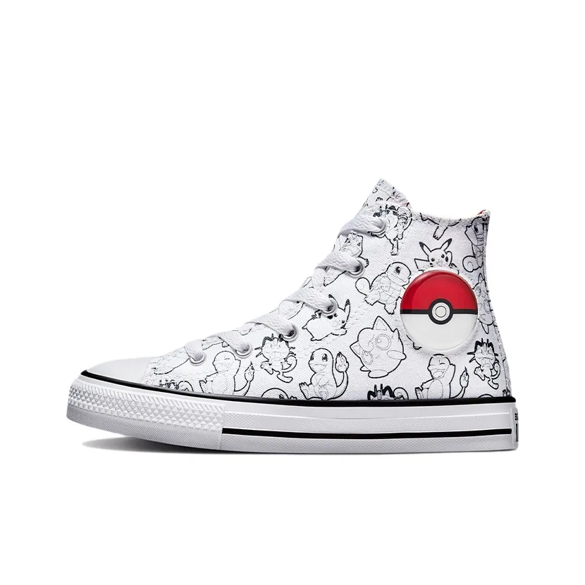 Pokémon x Converse Chuck Taylor All Star 'Poké Шар' Высокие Кеды для Подростков Черно-Белые