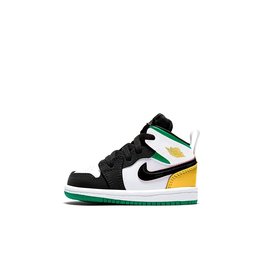 Jordan Air Jordan 1 MID Топ Обувь для малышей Белый зеленый желтый Infant And Toddler