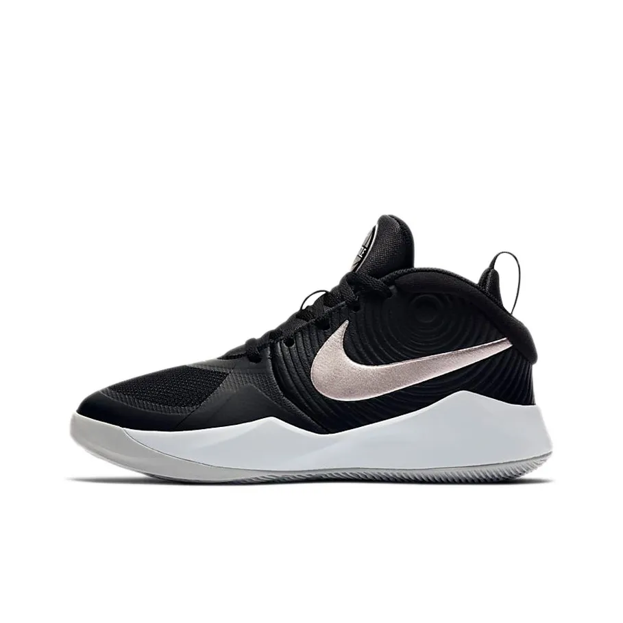 Nike Team Hustle D 9 Abrasion Resistant Breathable Slip Resistant Mid Top Children's Basketball Shoes Black Silver