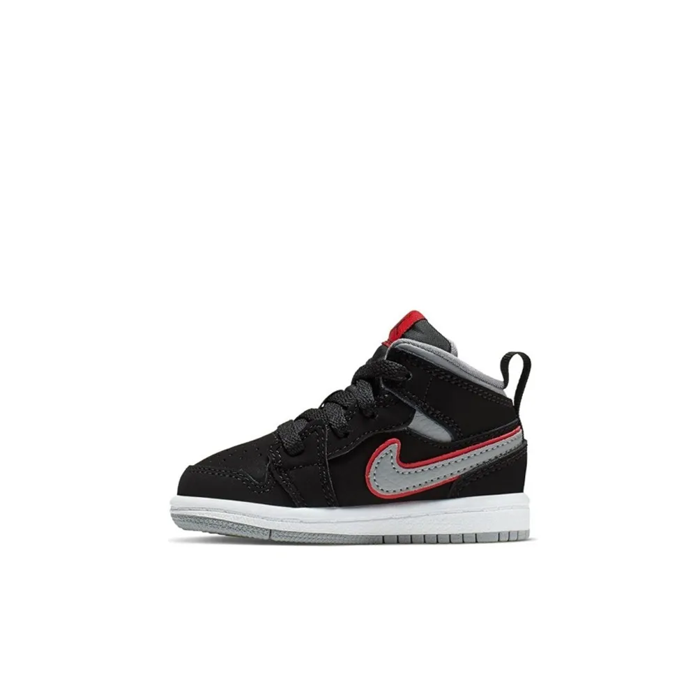 Jordan 1 Mid Black Particle Grey Gym Red TD