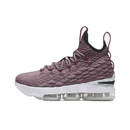 Nike Lebron 15 'Wine Red' Slip Resistant Shock Absorbers Mid Top Children's Basketball Shoes Red White Teenagers