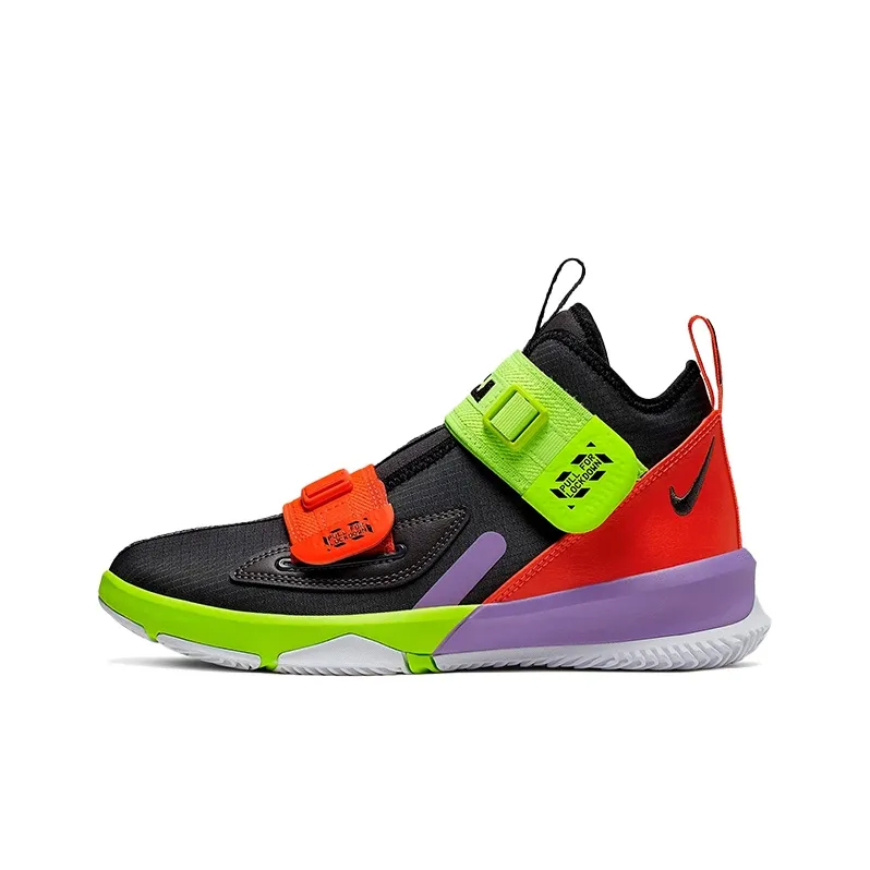 Nike Zoom Soldier 13 Slip-Resistant Cushioning Wear-Resistant Mid-Top Children's Basketball Shoes Black Green Teenagers