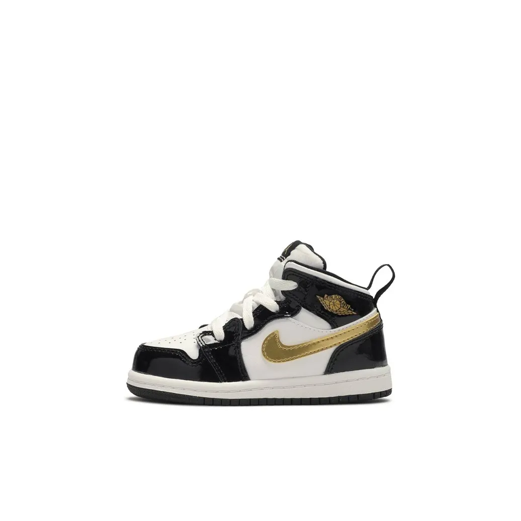 Jordan Air Jordan 1 MID Топ Обувь для малышей Белый Золото Черный Infant And Toddler