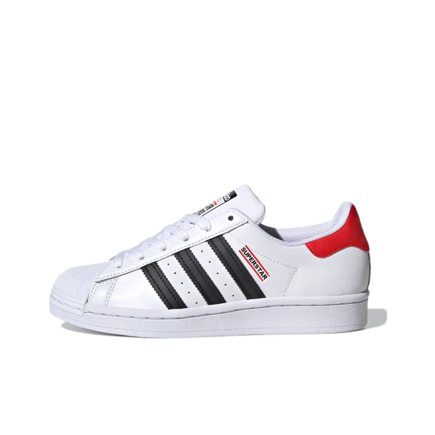 Run Dmc x Adidas Originals Superstar Series J Abrasion Resistant Low Top Skateboard Shoes White Red Teenagers