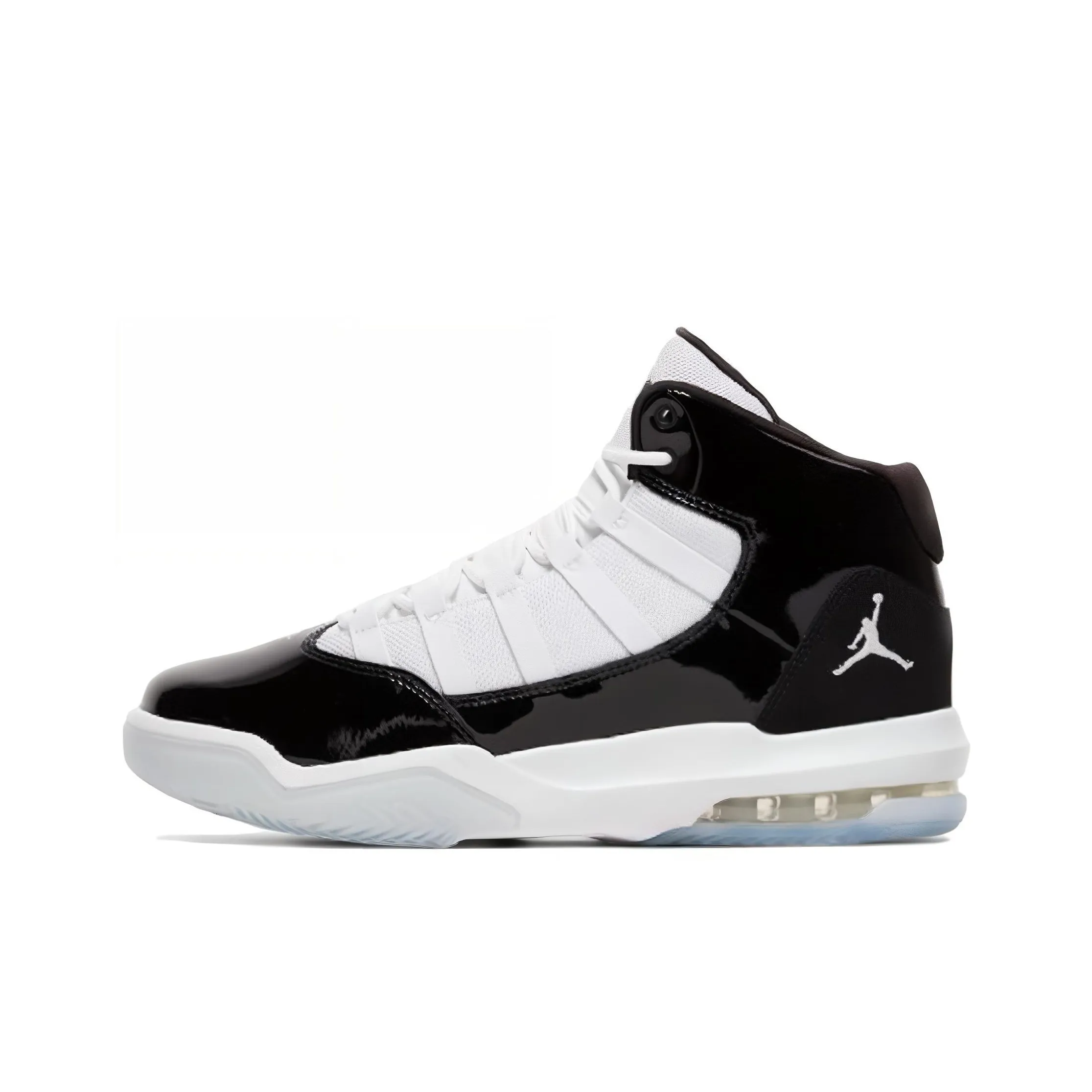 Jordan Max Aura 1 Нижняя юбка Резистентная Легкий Амортизация Высокий Топ Детские Баскетбольные кроссовки Черно-белая панда