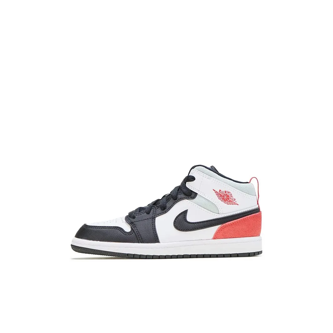 Jordan Air Jordan 1 MID Топ Детские баскетбольные кроссовки Черный Белый Красный для детей 3-7 лет
