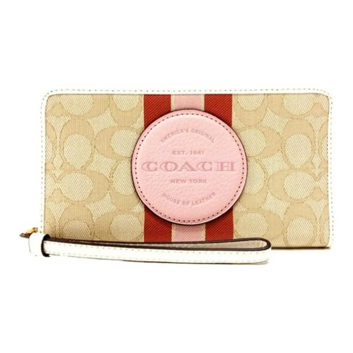 COACH Dempsey Leather Wallet Trumpets Women's Beige, Yellow & Pink