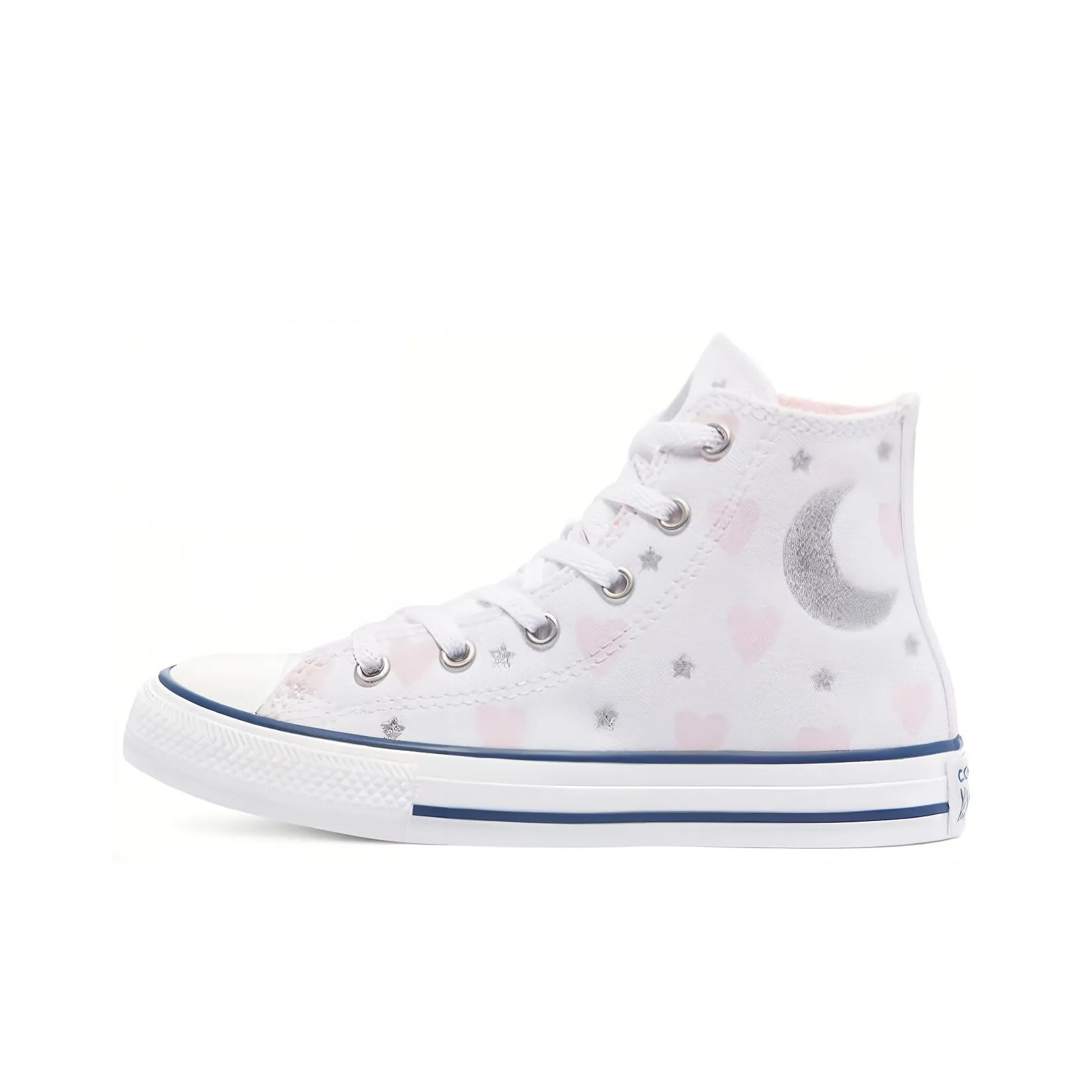 Converse Chuck Taylor All Star High Top Kids' Skateboarding Shoes Pink White Silver