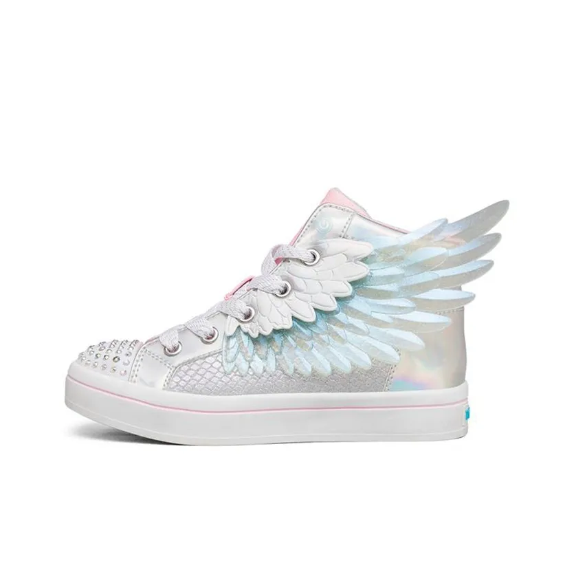 Skechers Twi Lites 2.0 Flashlight Mid Top Kids' Skateboarding Shoes Silver Pink Teenagers