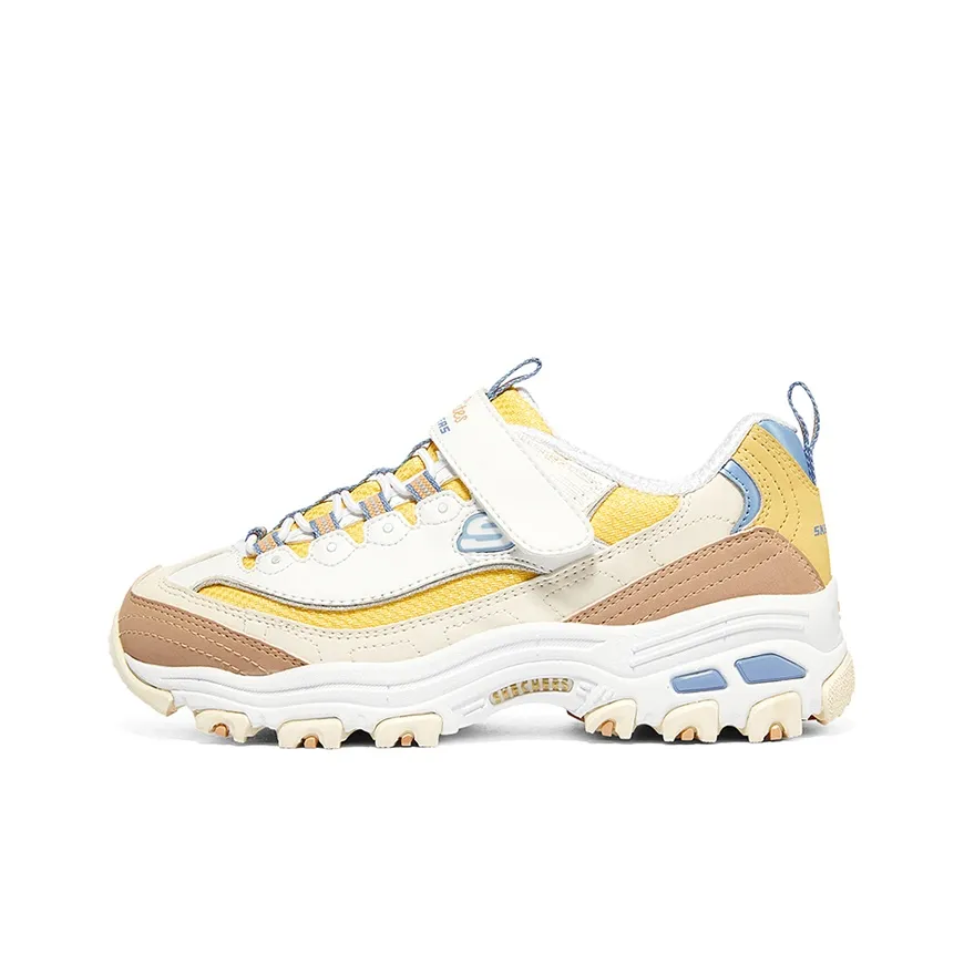 Skechers D'LITES Series Abrasion Resistant Kids Lifestyle Shoes White Yellow Teenagers