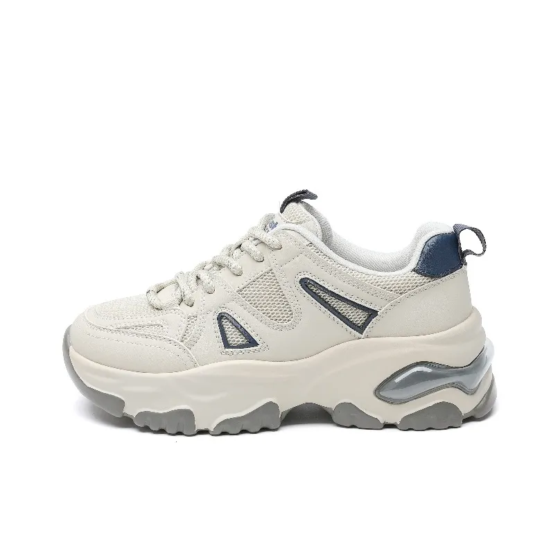 DUSTO Chunky Sneakers Women's Low Top Gray Blue/Beige Brown