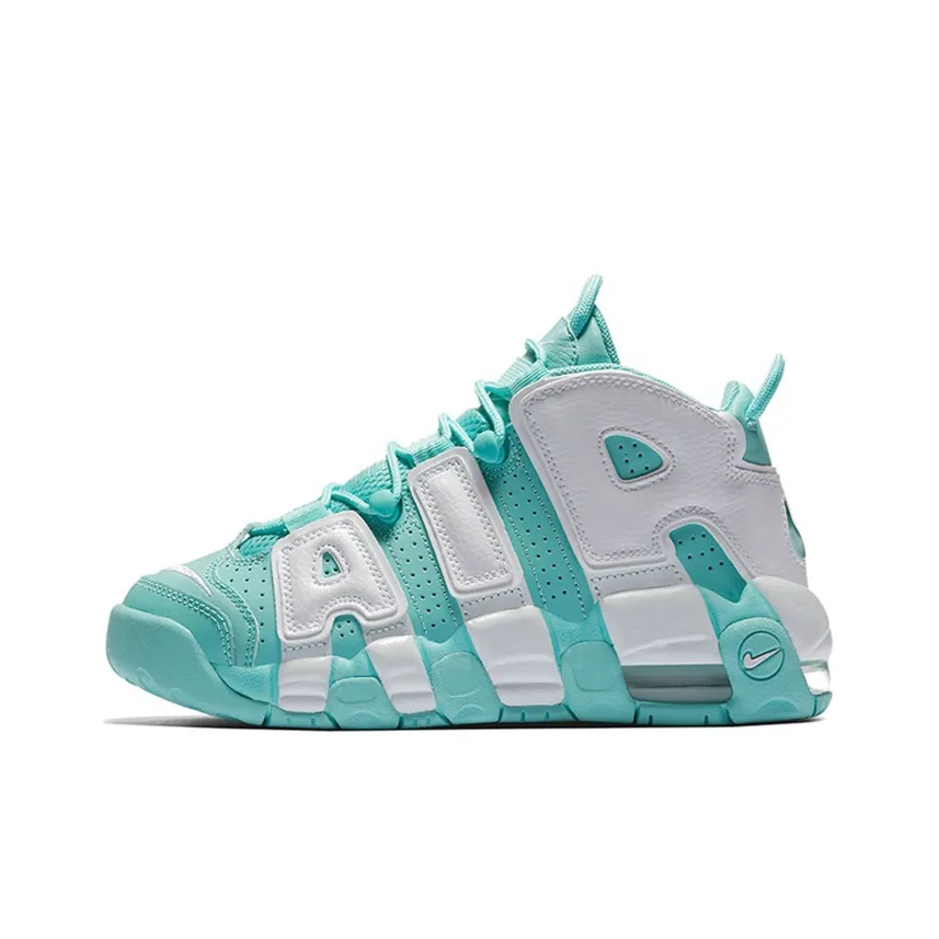 Nike Air More Uptempo Остров Зеленый Амортизация Водонепроницаемый MID Топ Детские Баскетбольные кроссовки Зеленый Белый Подростки