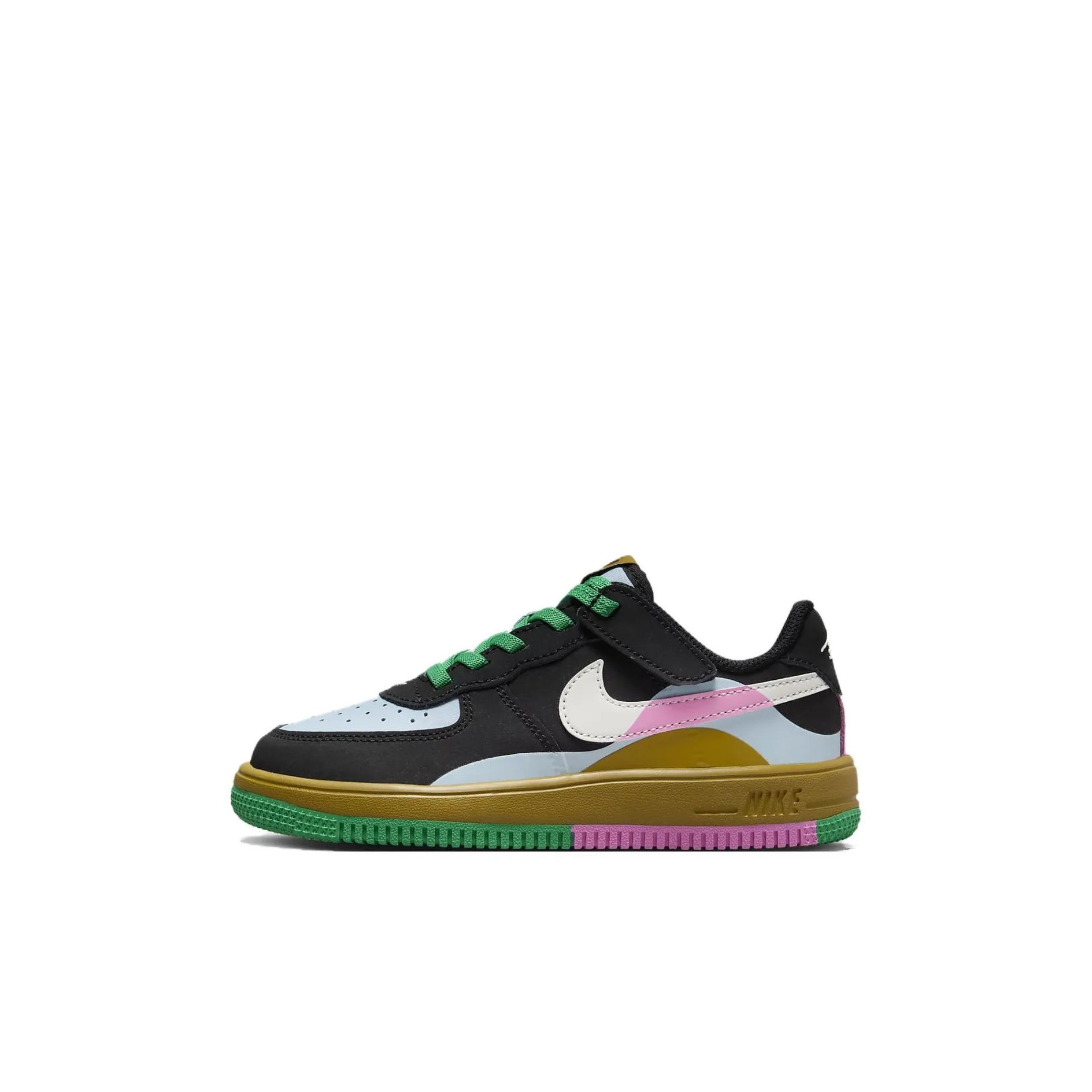 Nike Air FORCE 1 LV8 2 EasyOn Устойчивые к истиранию Низкие Кроссовки для скейтбординга Черные Синие Детские