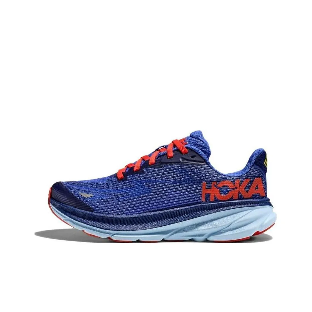HOKA ONE ONE Clifton 9 Cushioned Wear Resistant Lightweight Low Top Kids
 Running Shoes Eye Catching Blue Teenagers