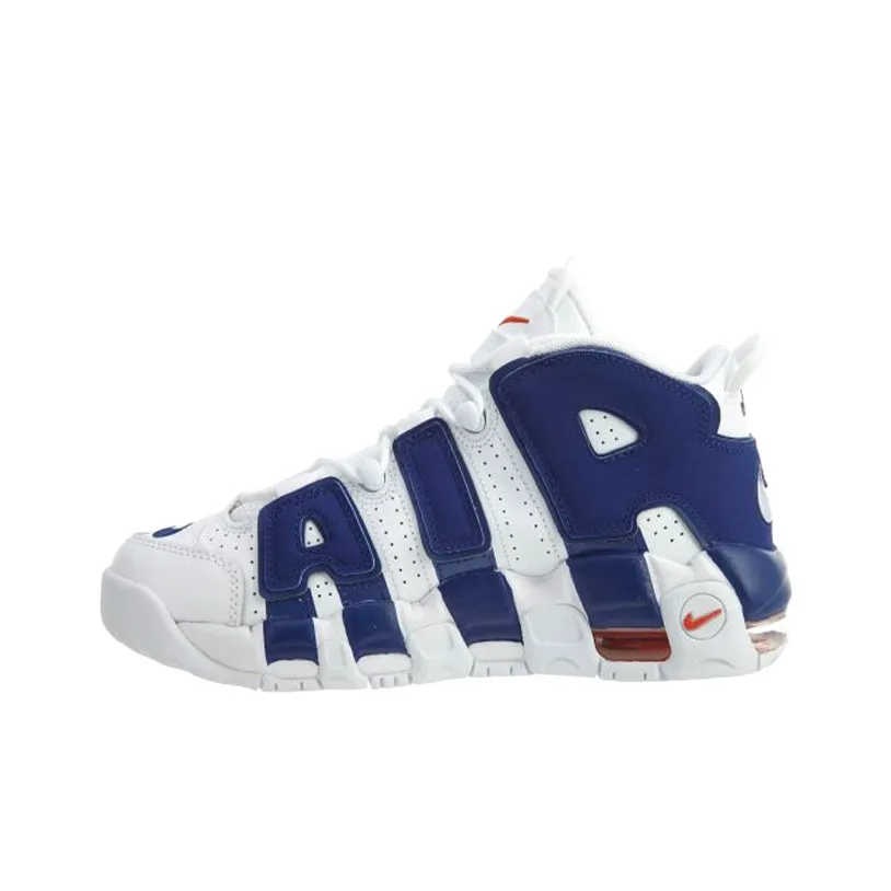 Nike Air More Uptempo Knicks Slip-Resistant Shock Absorbers MID Баскетбольные кроссовки для детей Синие и белые Подростки
