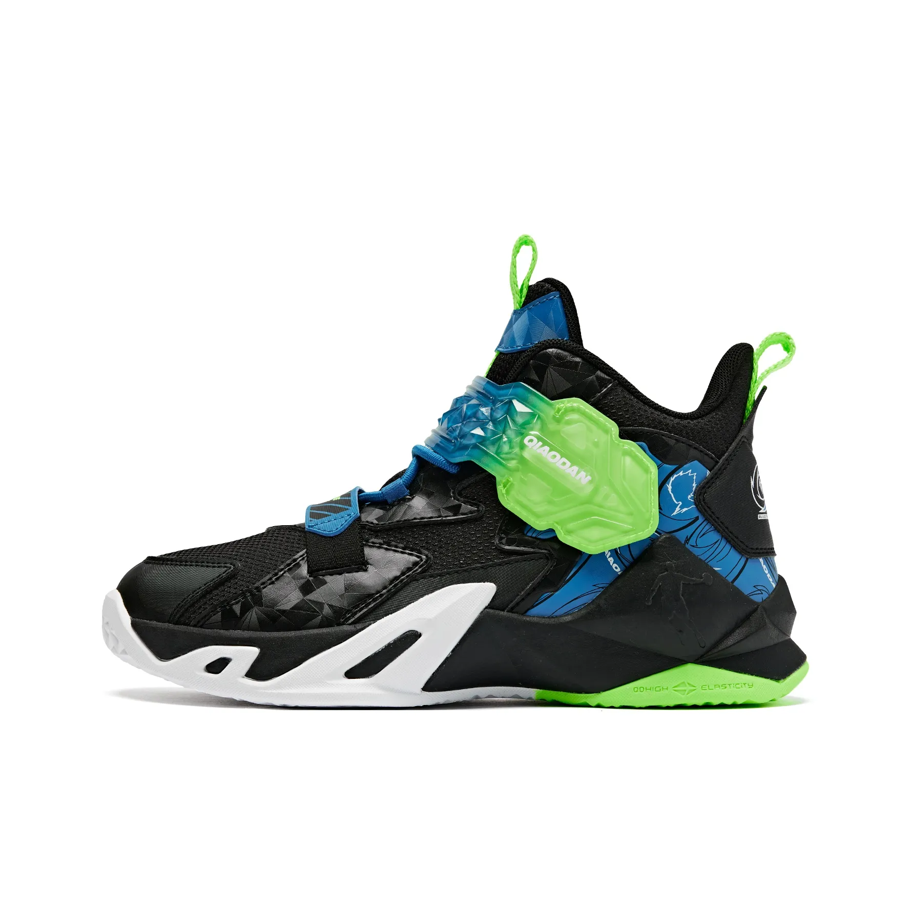 QIAODAN Амортизация Износостойкий MID Топ Детские Баскетбольные Кроссовки Черный Ярко-Зеленый Подростки