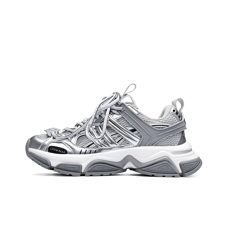 Crow Bear Low Top Chunky Sneakers Unisex Urban Silver