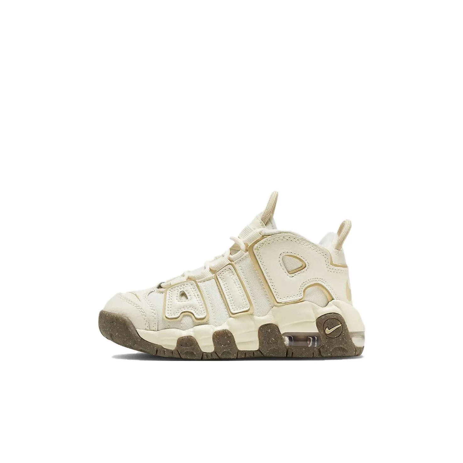 Nike Air More Uptempo BP Slip-resistant Амортизация MID Топ KIDS Lifestyle Shoes Белый-коричневый