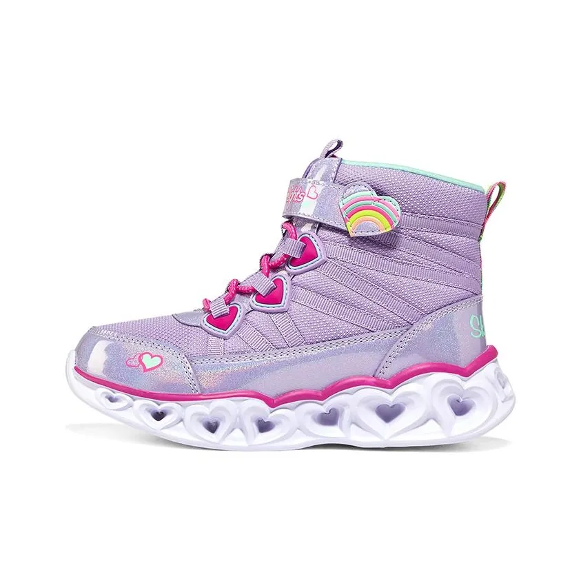 Skechers Heart Lights Abrasion Resistant High Top Kids Lifestyle Shoes Purple White Teenagers