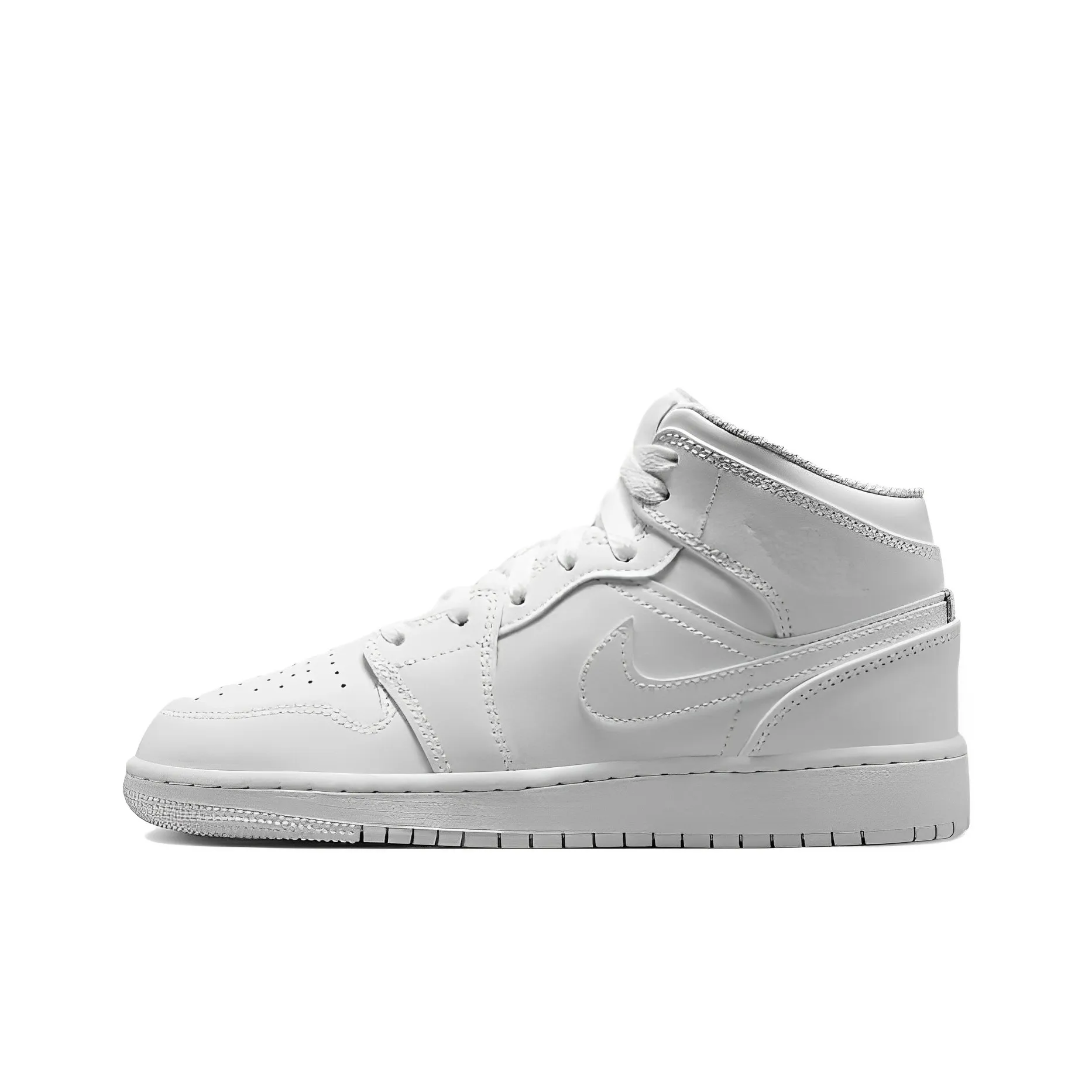 Jordan Air Jordan 1 MID Противоскользящие амортизаторы MID Топ Детские баскетбольные кроссовки Белый