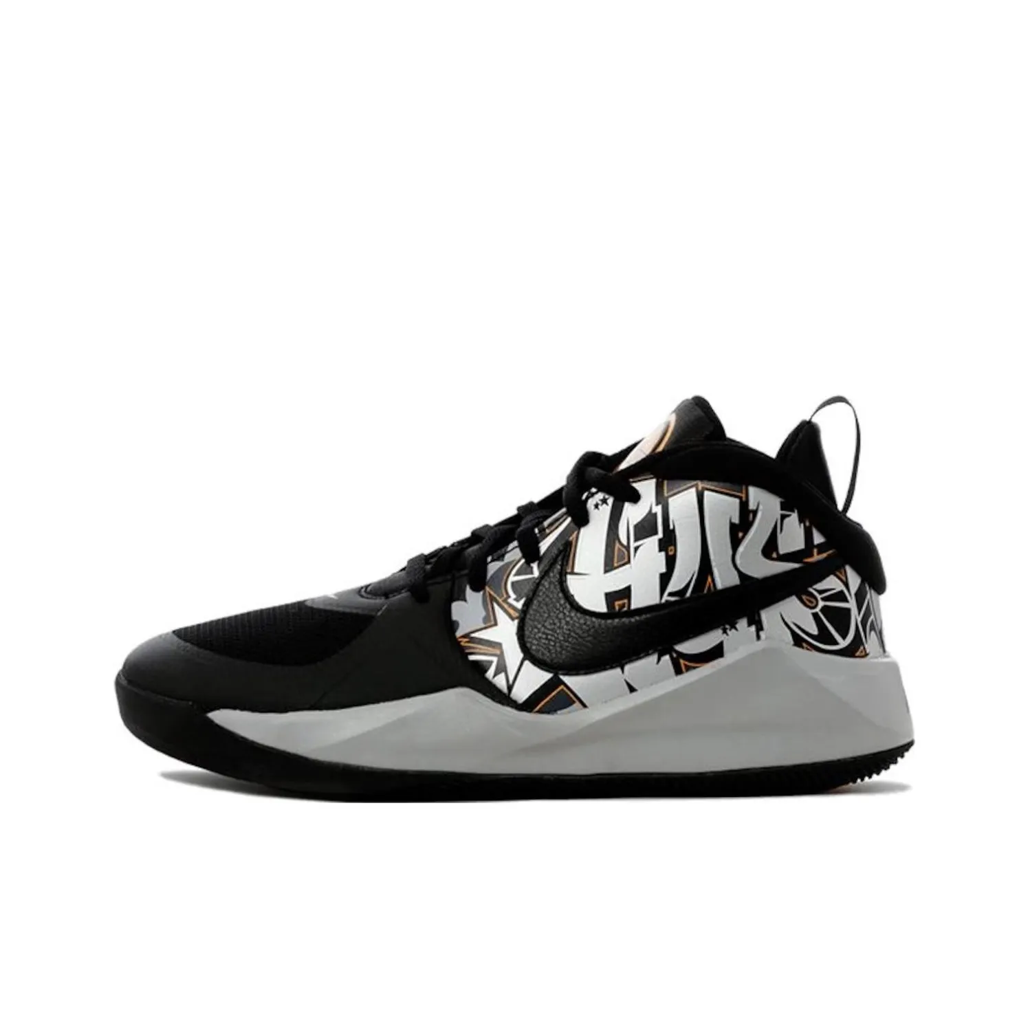 Nike Team Hustle D 9 Slip Resistant Cushioning Abrasion Resistant Mid Top Basketball Shoes Black White Teenagers