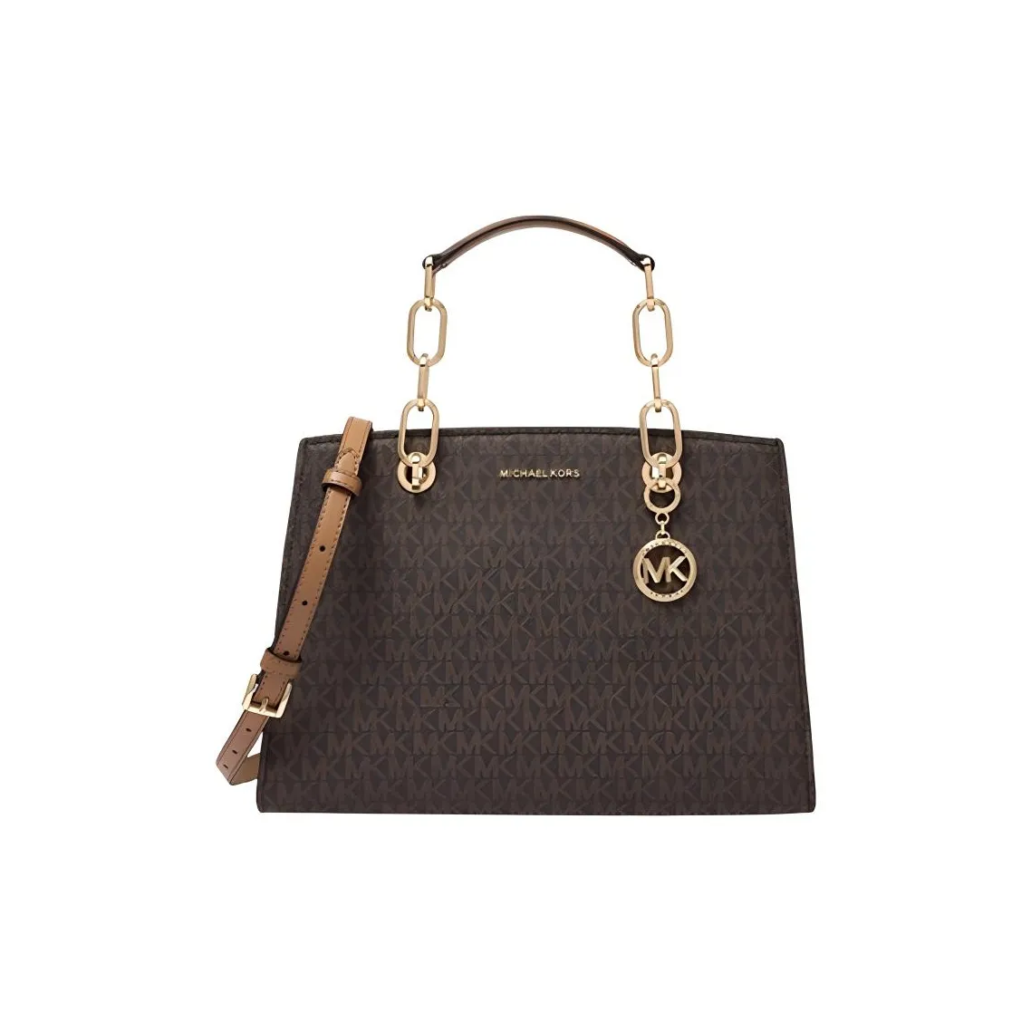 MICHAEL KORS Cynthia Leather Monogram Crossbody Bag Handbag Tote Bag Medium Size Women's Dark Brown/Acorn Brown