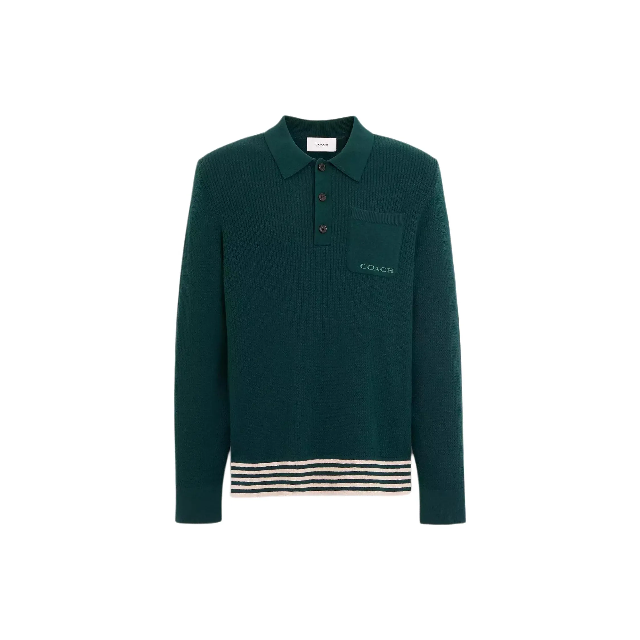 COACH Long Sleeve Knit Polo Shirt Men's Green