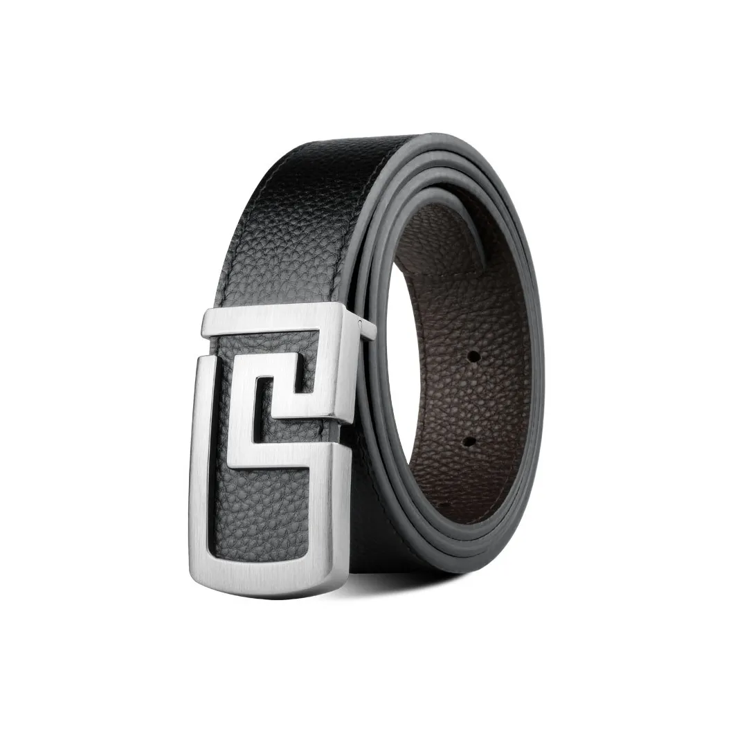 PISHUSHU Ремни из коровьей кожи Мужской Хром Матовый Черный Золотой 3,5 см