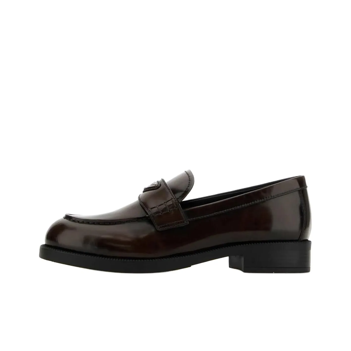 PRADA Logo Plaque Almond Toe Loafers Women's