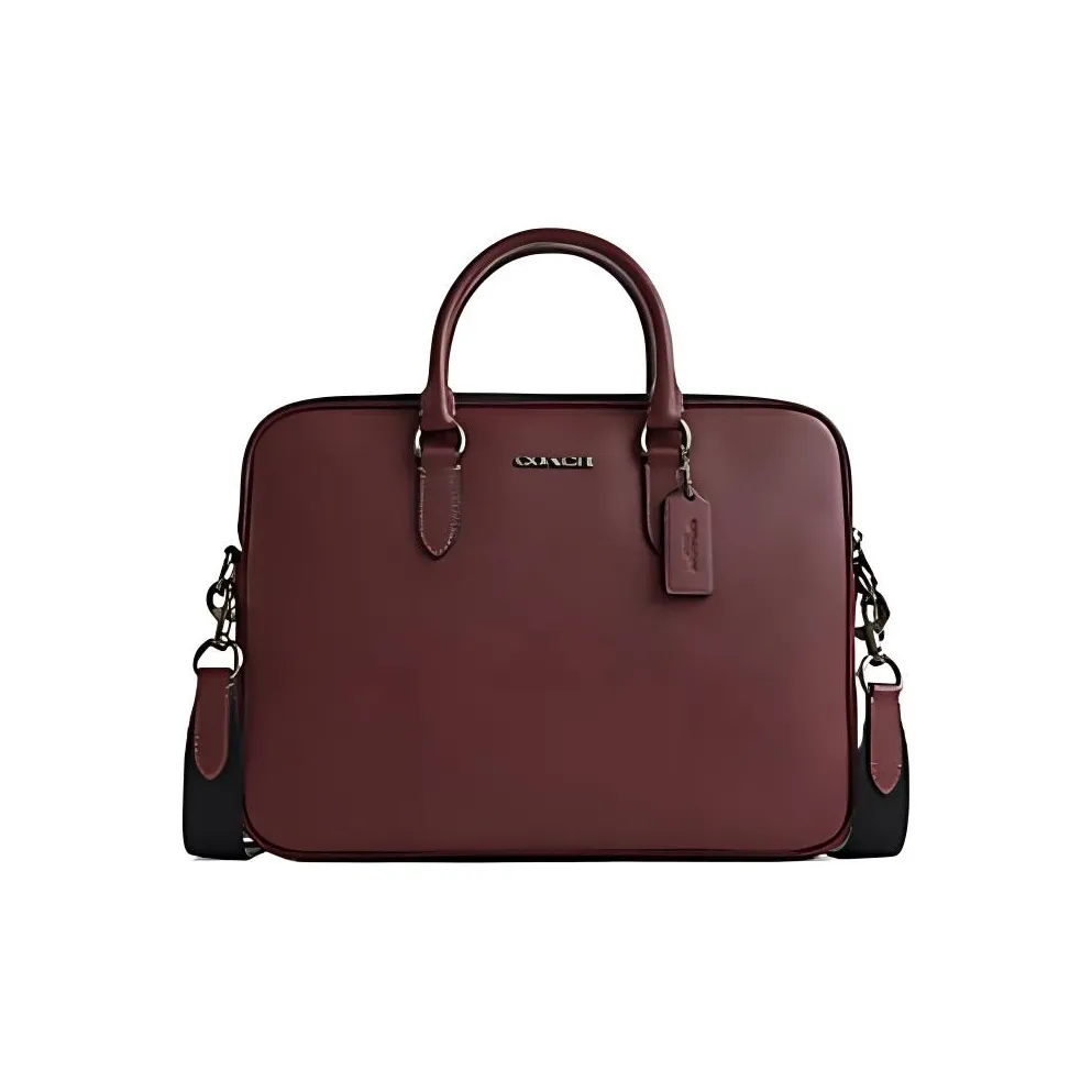 COACH Leather Briefcase, One Shoulder Handbag Tubas Men's Black & Wine