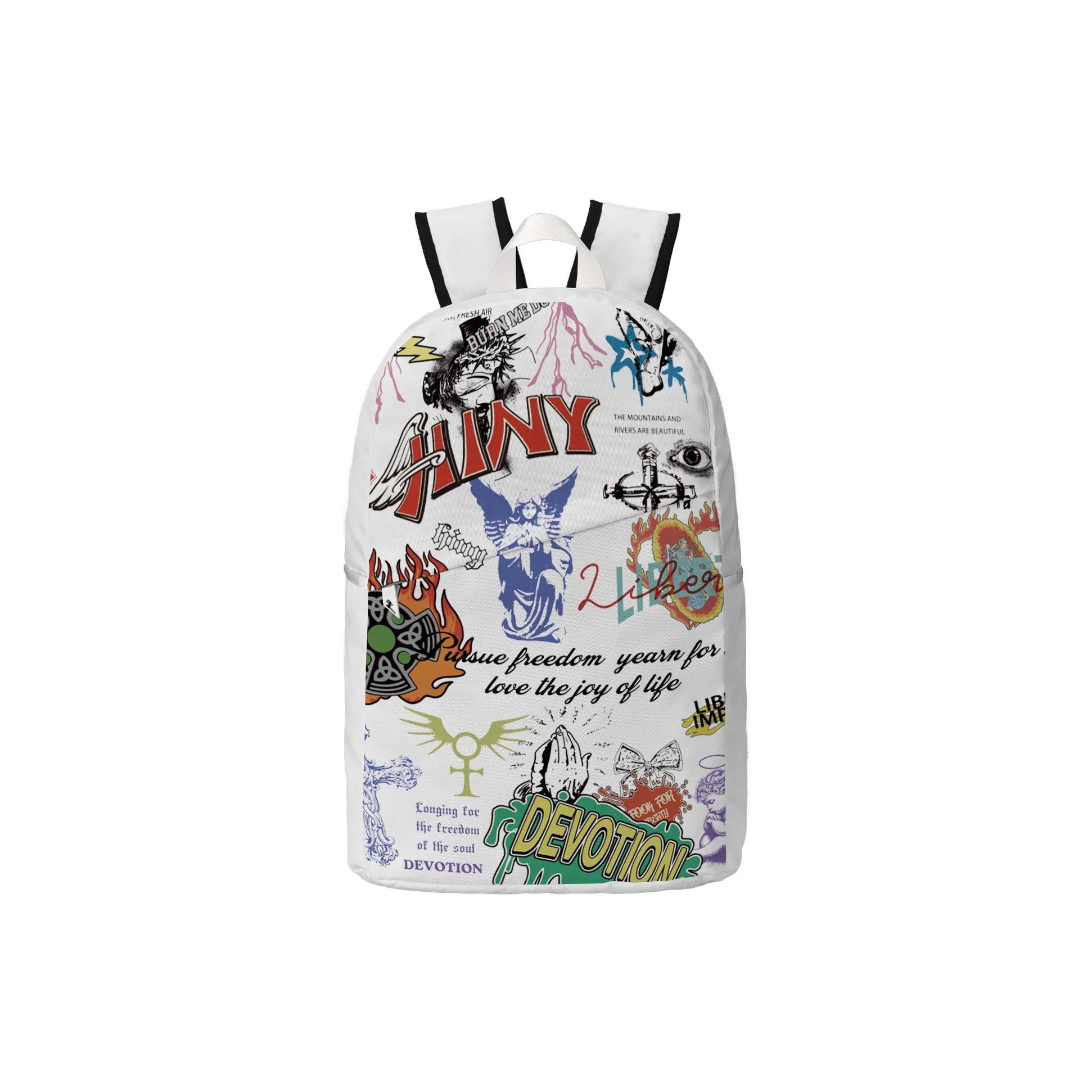 HINY Polyester Student Backpack Regular Unisex White