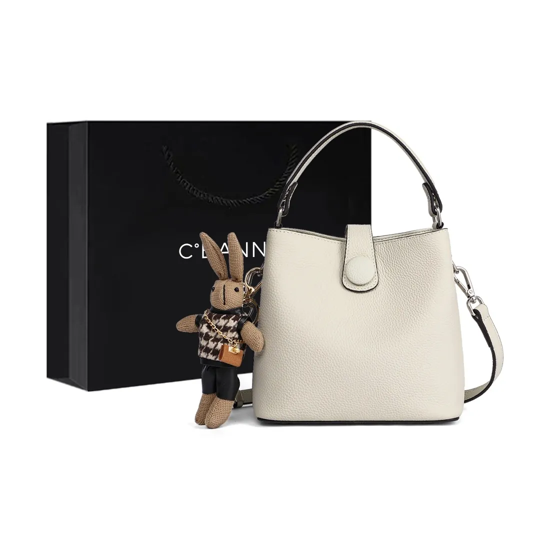 C°BANNER Корова Кожа с Синтетической Кожей Ведро-Формовая Сумка Ручная Сумка Сумка через плечо Стандартная Женская Хаки Экрю