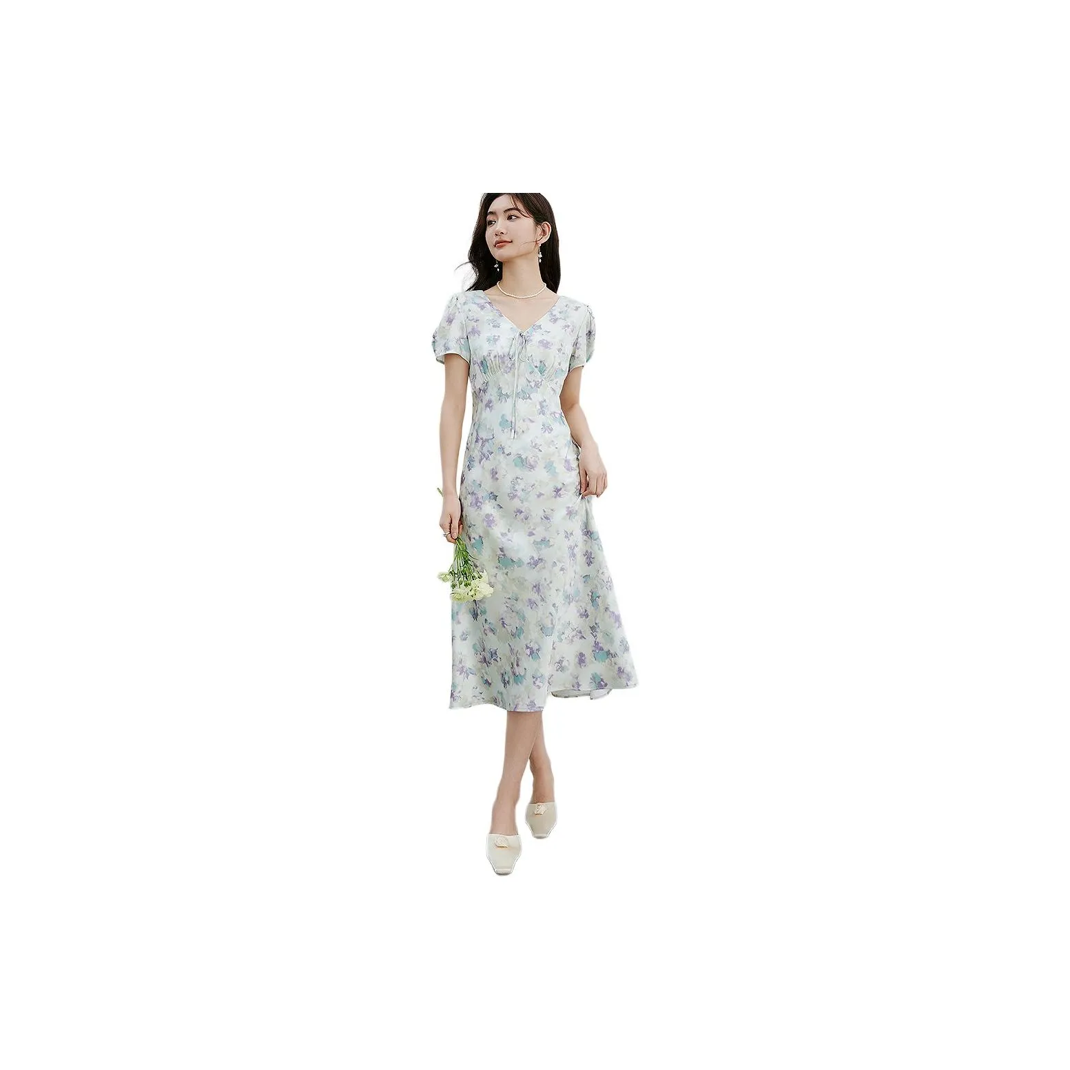 Hopeshow Short Sleeved Dress Women's Green Floral