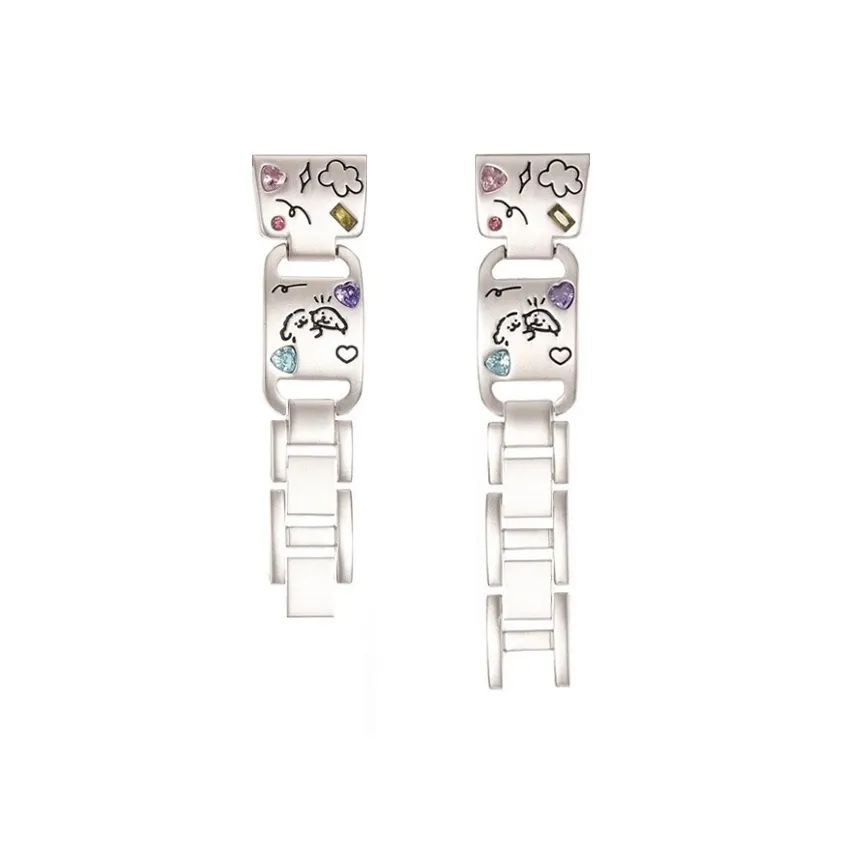 FZRT Strap Huawei Compatibility Metal Dopamine Dressing Colored Rhinestone Print Puppy Metal Steel Band