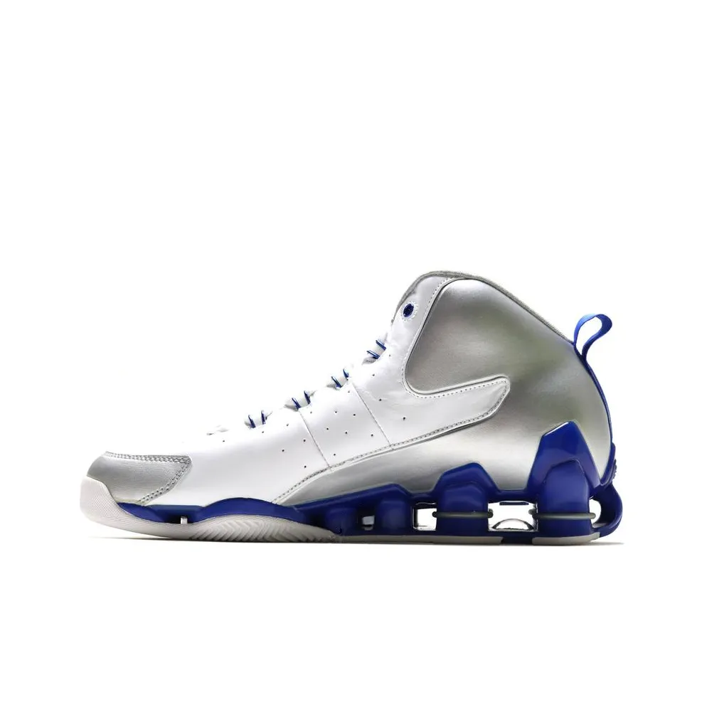 Nike Shox VC III Shock Absorbers Slip Resistant Abrasion Resistant Mid Top Basketball Shoes Men's White Silver Blue