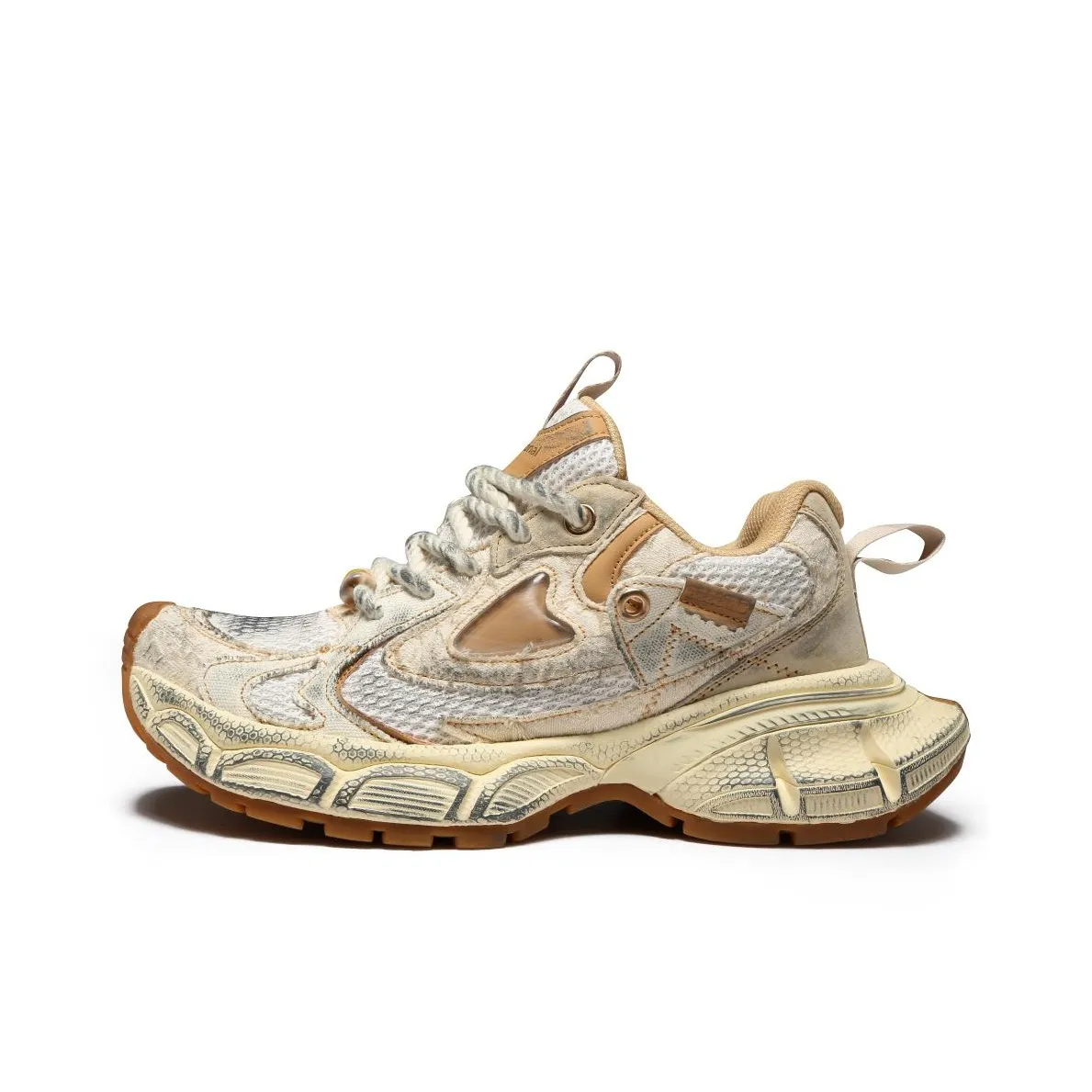HeeDimensional Low-Top Chunky Sneakers Unisex Beige Distressed