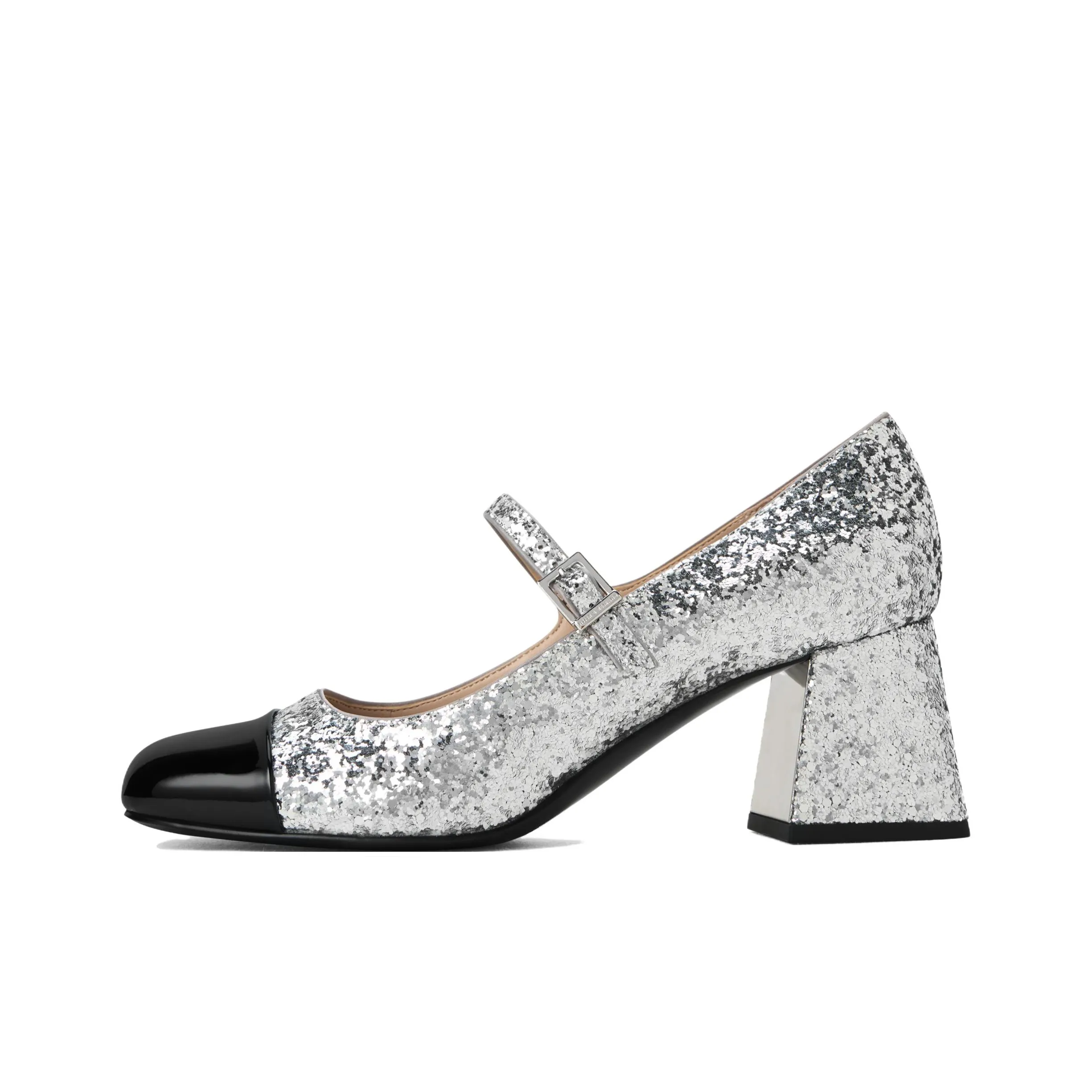 CHARLES KEITH Туфли Мэри Джейн с грубым каблуком 6,1 см женские серебряные