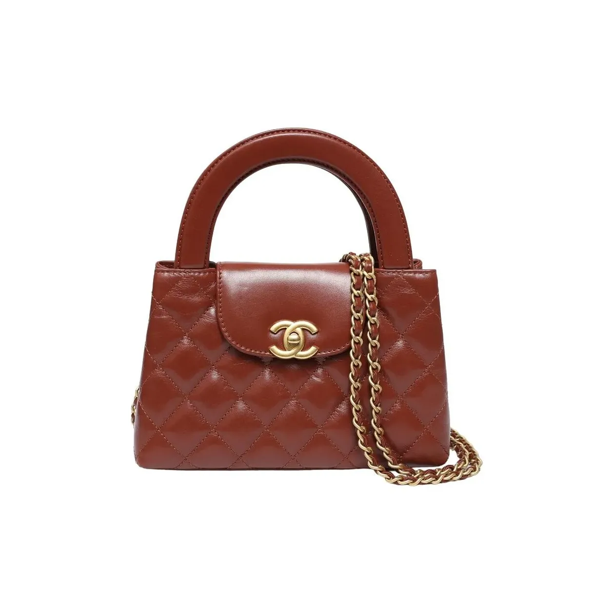 CHANEL Shiny Calfskin Shoulder Bag, Crossbody Bag, Handbag Mini Women's Brown