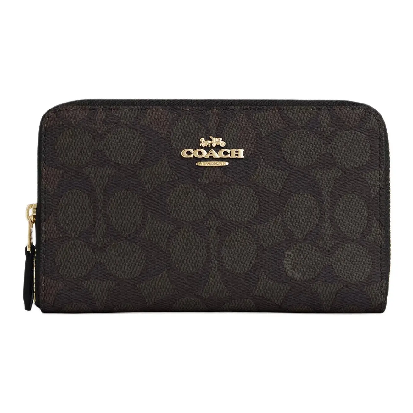 COACH SignatureCanvas Покрытый холст Кошелек Средний Женский Ореховый Черный