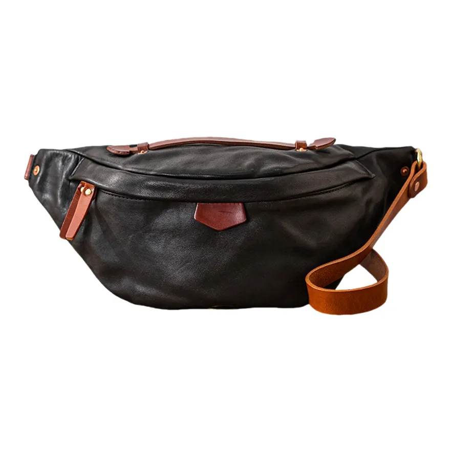 HOUBU Растительное дубление Натуральная кожа Лицевая коровья кожа Велоспорт Сумка Сумка через плечо Сумка-слинг Унисекс