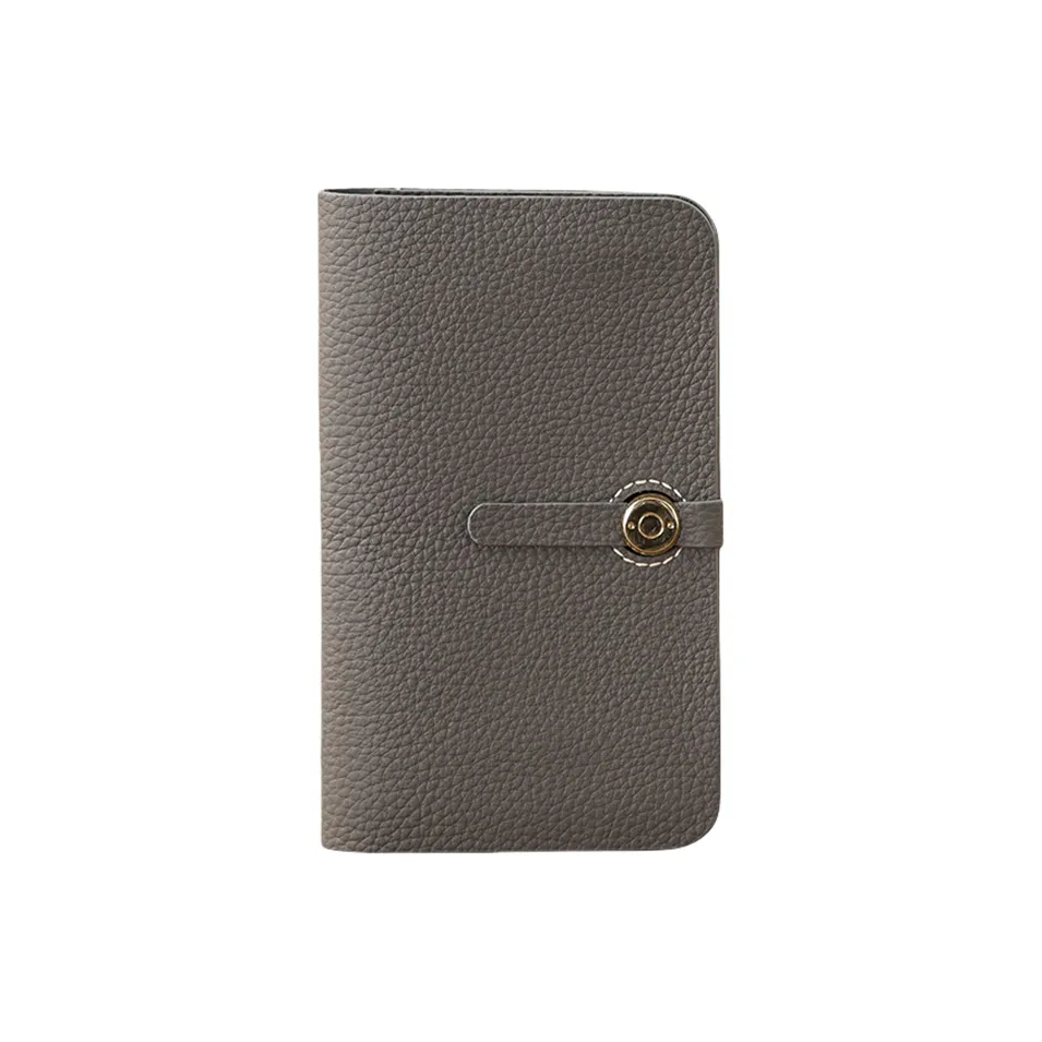 Back Step Top Grain Cow Leather Card Holders Passport Holders Regular Unisex Gray