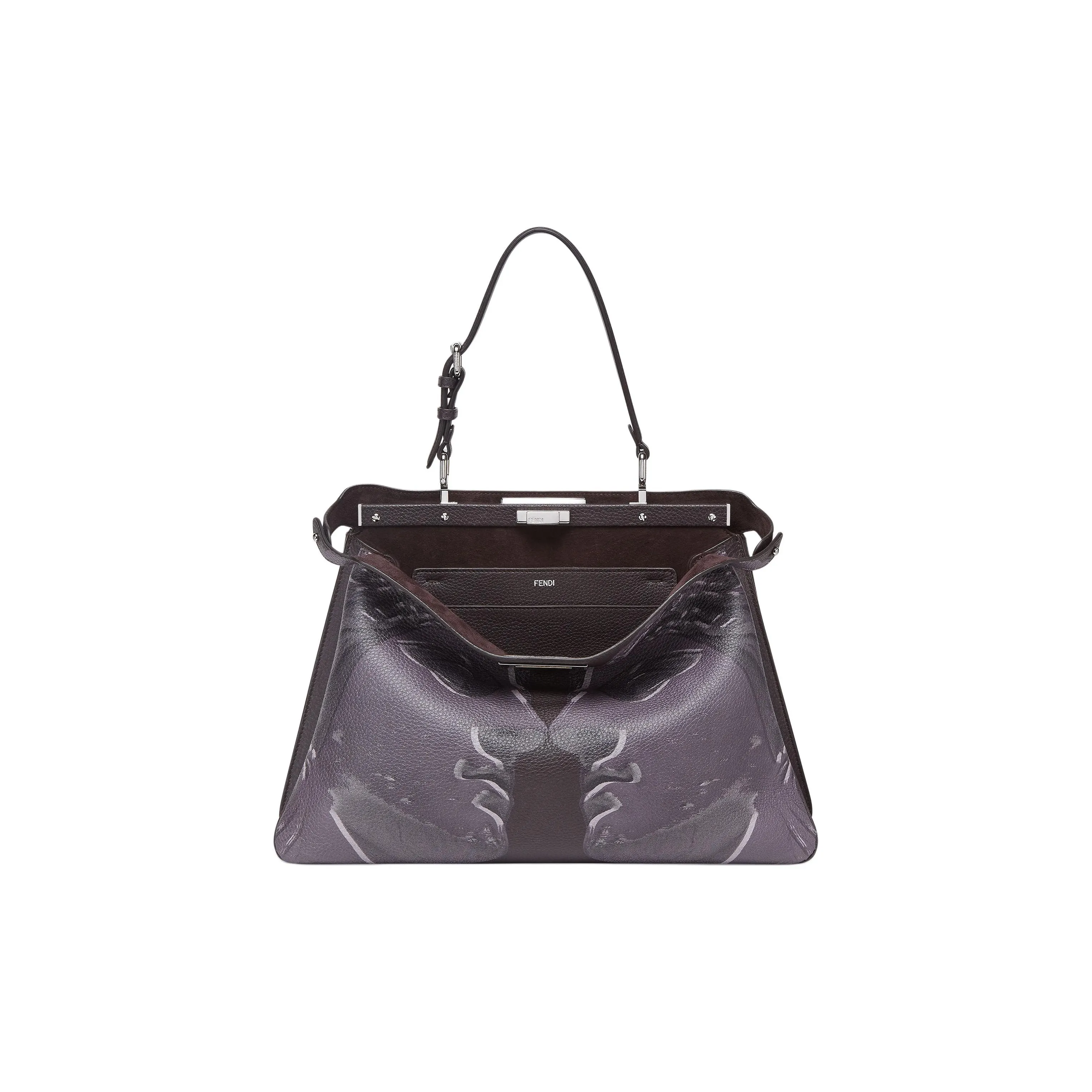 FENDI Peekaboo Calfskin One Shoulder Handbags Large Size Women's Dark Purple