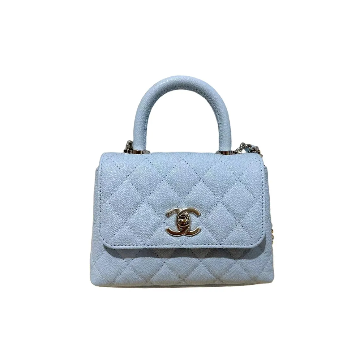 CHANEL Coco Handle Grained Calfskin Shoulder Bag Crossbody Bag Handbag Women's Light Blue