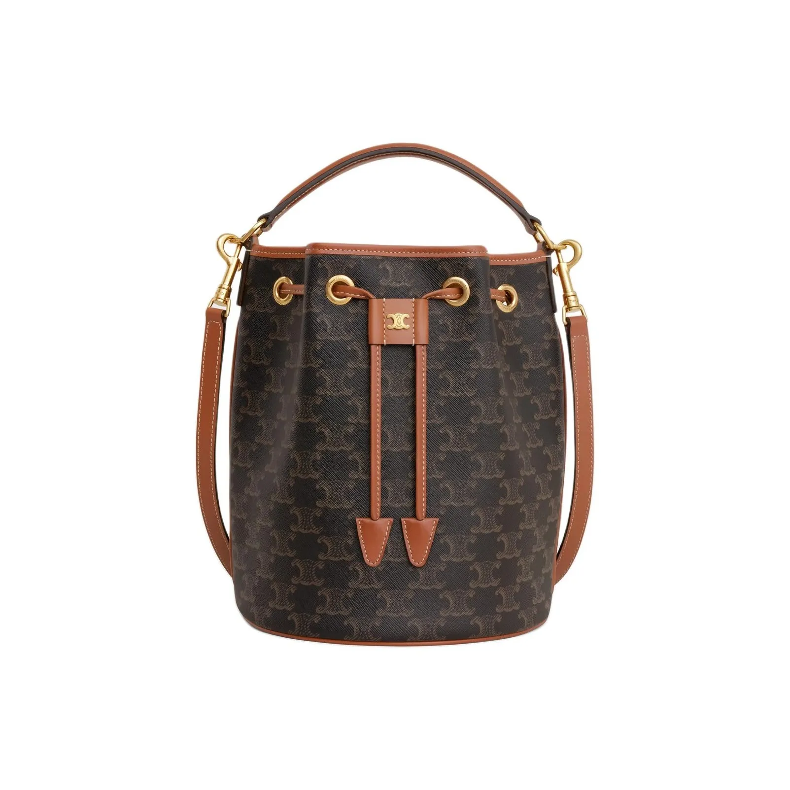 CELINE Triomphe Canvas And Calfskin Crossbag Bucket Bag Women's Brown